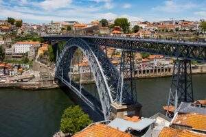 A view of the Luís I Bridge in front of Porto, Portugal